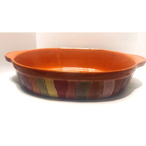 Pier 1 Ceramic Wavy Stripe Casserole Dish handpainted stoneware 9x13 orange